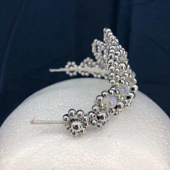 American VINTAGE 90's Handmade Mini Tiara Beaded w/ Silver Crystal Beads - Picture 3 of 4